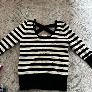 Cache Monochrome XL Striped Top with Cross Back NEW